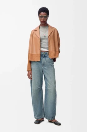 Blusa tipo pijama em pele de borrego napa