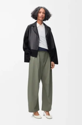 Blusa tipo pijama em pele de borrego napa