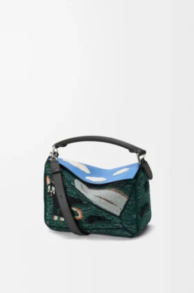 Bolsa «Futurist Cat Small Puzzle» em malha bordada e pele de bezerro clássica
