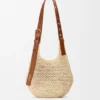 Bolsa Hobo Pequena com Perfurações em Ráfia e Pele de Bezerro Bolsa Hobo Pequena com Perfurações em Ráfia e Pele de Bezerro
