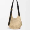 Bolsa Hobo Pequena com Perfurações em Ráfia e Pele de Bezerro Bolsa Hobo Pequena com Perfurações em Ráfia e Pele de Bezerro