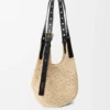 Bolsa Hobo Pequena com Perfurações em Ráfia e Pele de Bezerro Bolsa Hobo Pequena com Perfurações em Ráfia e Pele de Bezerro