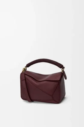 Bolsa Puzzle pequena em pele de bezerro lisa e pele de borrego napa