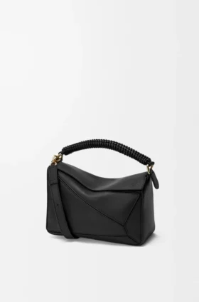 Bolsa Puzzle pequena em pele de bezerro lisa e pele de borrego napa