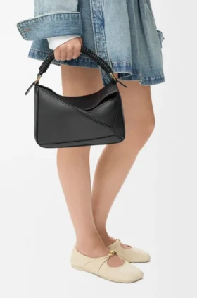 Bolsa Puzzle pequena em pele de bezerro lisa e pele de borrego napa