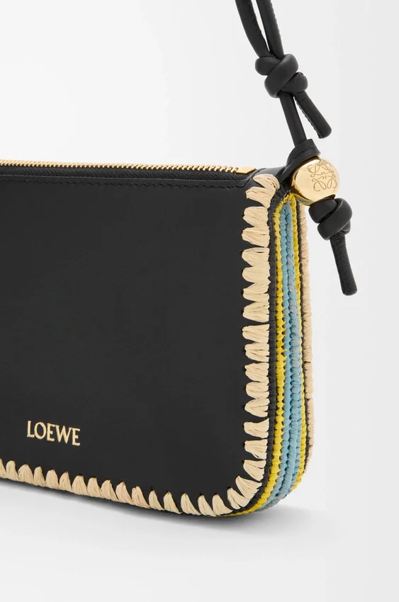 Bolsa Rio em pele de bezerro clássica e ráfia Bolsa Rio em pele de bezerro clássica e ráfia