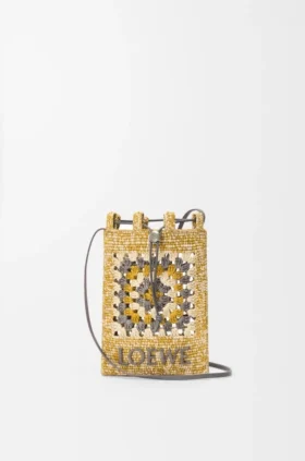 Bolso com cordão em pele de bezerro clássica e ráfia