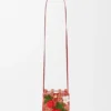 Bolso com cordão «Strawberry» em pele de bezerro clássica e ráfia Bolso com cordão «Strawberry» em pele de bezerro clássica e ráfia