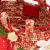 Bolso com cordão «Strawberry» em pele de bezerro clássica e ráfia Bolso com cordão «Strawberry» em pele de bezerro clássica e ráfia