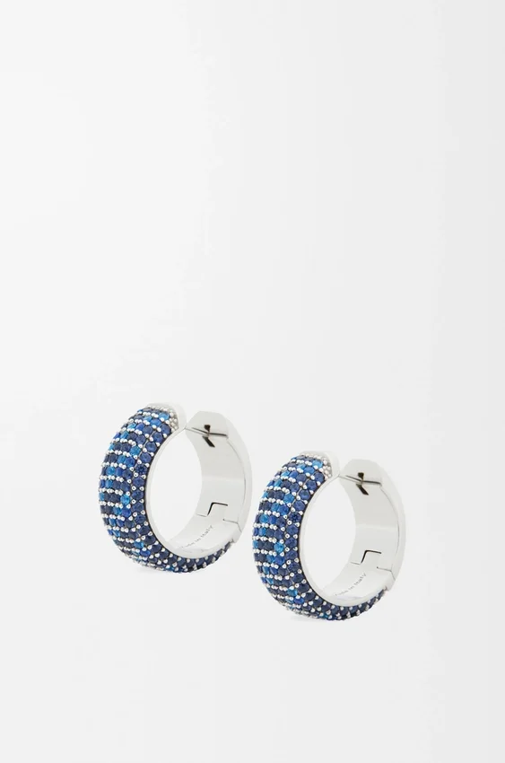 Brincos de argola com pavé em prata esterlina e cristais Brincos de argola com pavé em prata esterlina e cristais