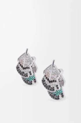Brincos «Feather» em prata esterlina e cristais