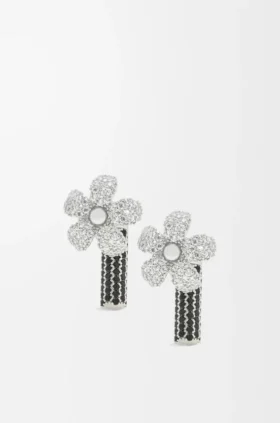Brincos Flor em prata de lei e cristais