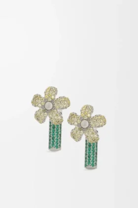Brincos Flor em prata de lei e cristais