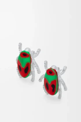 Brincos Scarabeo em prata esterlina, esmalte e cristal