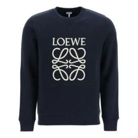 Camisa de homem Loewe Anagram, de algodão, com gola redonda e letras bordadas, estilo desportivo clássico, azul-marinho H526Y24J02-5110