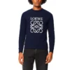 Camisa de homem Loewe Anagram, de algodão, com gola redonda e letras bordadas, estilo desportivo clássico, azul-marinho H526Y24J02-5110