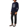 Camisa de homem Loewe Anagram, de algodão, com gola redonda e letras bordadas, estilo desportivo clássico, azul-marinho H526Y24J02-5110