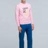 Camisa de manga comprida desportiva masculina loewe Anagram bordada, rosa e vermelha, H6109900Cr-7080
