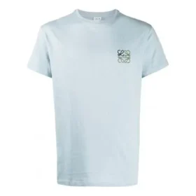 Camisa de manga curta com gola redonda em algodão bordado loewe Anagram Classic para homem, azul claro H6109230Cr-6410