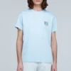 Camisa de manga curta com gola redonda em algodão bordado loewe Anagram Classic para homem, azul claro H6109230Cr-6410