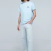 Camisa de manga curta com gola redonda em algodão bordado loewe Anagram Classic para homem, azul claro H6109230Cr-6410
