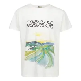Camisa de manga curta em algodão com estampado aquarela da loewe para homem, branca, H6109831Pc-2100