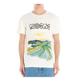 Camisa de manga curta em algodão com estampado aquarela da loewe para homem, branca, H6109831Pc-2100