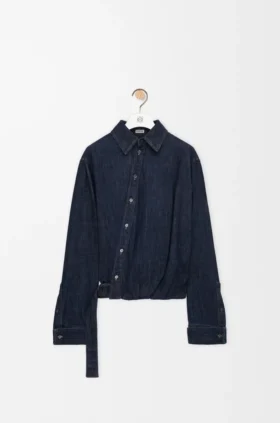 Camisa drapeada em ganga