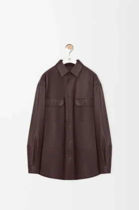 Camisa larga em pele de borrego napa
