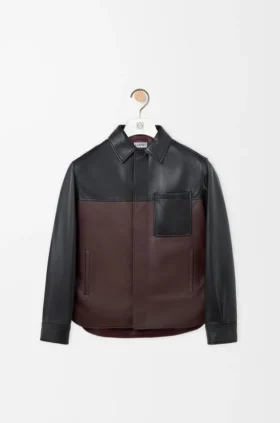 Camisa larga em pele de borrego napa