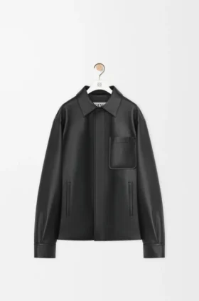Camisa larga em pele de borrego napa