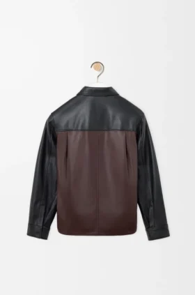 Camisa larga em pele de borrego napa