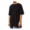 Camisa unissexo de manga curta folgada com padrão de carinha sorridente bordada, preta, S616341X20-1100