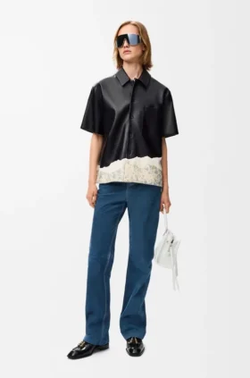 Camisas de manga curta em pele de borrego napa