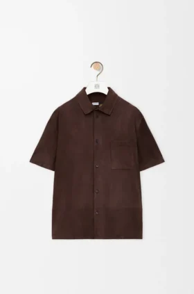 Camisas de manga curta em pele de cabra camurçada