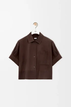 Camisas de manga curta em pele de cabra camurçada