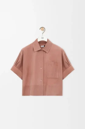 Camisas de manga curta em pele de cabra camurçada