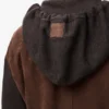 Camisola com capuz híbrida com fecho, em camurça de pele de cabra e mistura de lã Camisola com capuz híbrida com fecho, em camurça de pele de cabra e mistura de lã