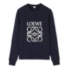 Camisola de algodão para homem com logótipo Anagram da loewe bordado, azul-marinho, H526341Xa1-5110