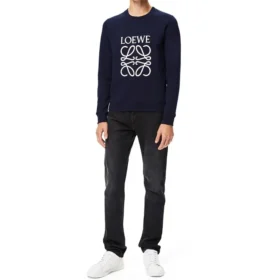 Camisola de algodão para homem com logótipo Anagram da loewe bordado, azul-marinho, H526341Xa1-5110