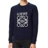 Camisola de algodão para homem com logótipo Anagram da loewe bordado, azul-marinho, H526341Xa1-5110