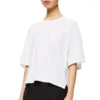 Camisola de manga curta a cores sólidas, branca S540333Xat-2100