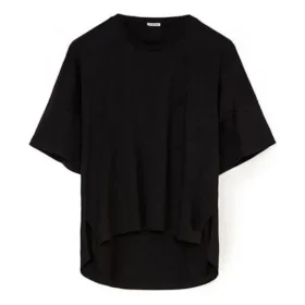 Camisola de manga curta a cores sólidas, preta S540333Xat-1100
