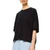 Camisola de manga curta a cores sólidas, preta S540333Xat-1100