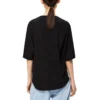 Camisola de manga curta a cores sólidas, preta S540333Xat-1100