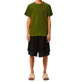 Camisola de manga curta com gola redonda em algodão bordado loewe Anagram Classic para homem, verde, H6109230Cr-4160