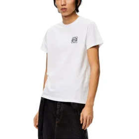 Camisola de manga curta com gola redonda em algodão bordado «Loewe Anagram» para homem, branca, H526Y22J26-2100