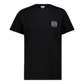 Camisola de manga curta em algodão com bordado «Anagram», gola redonda, preta H526341Xai-1100
