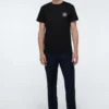 Camisola de manga curta em algodão com bordado «Anagram», gola redonda, preta H526341Xai-1100