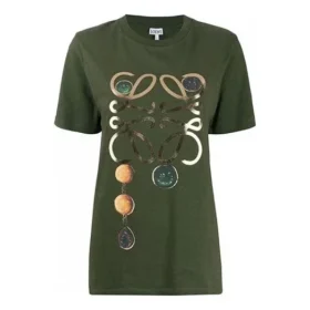 Camisola de manga curta em algodão puro com estampado, verde azeitona, tamanho S, S359333Xbp-4160